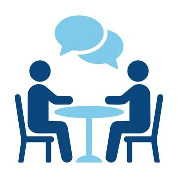 Two people sitting at a table having a conversation with speech bubbles vecto Stock Illustration