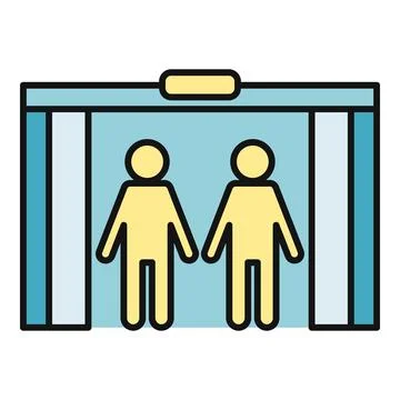 Two people standing inside an elevator iconography Stock Illustration
