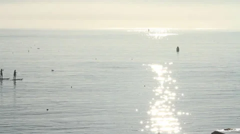 Two people standing on paddle boards, dawn, Atlantic Ocean Stock Footage 26898062
