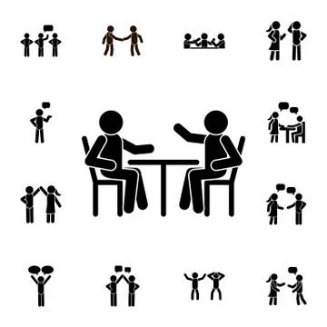 Two people, table, conversation flat vector icon in People talk pack Stock Illustration
