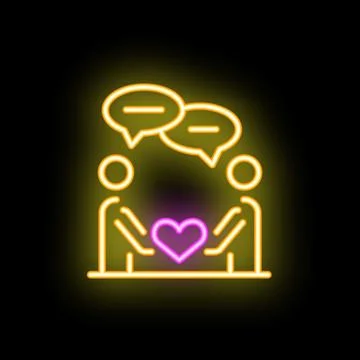 Two people talking and holding heart neon sign Illustration