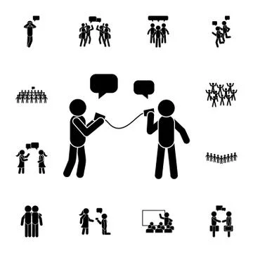 Two people talking, cups of thread flat vector icon in People talk pack Stock Illustration