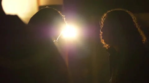 Two People Talking in the Dark at a Party Stock Footage 219963767