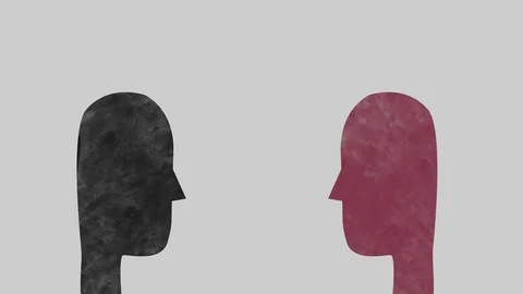 Two people talking on the grey background, abstract Stock Footage 95390671