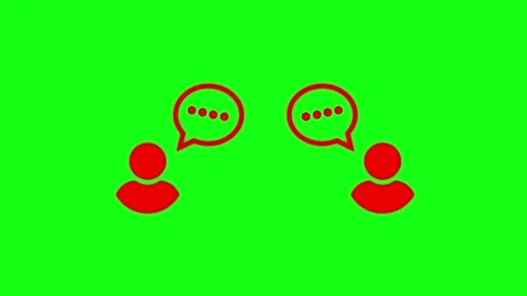 Two people talking icon animation with speech bubbles in red color over gre.. Stock Footage 345547872