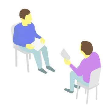 Two people talking Sitting on chairs. With paper in hand Stock Illustration