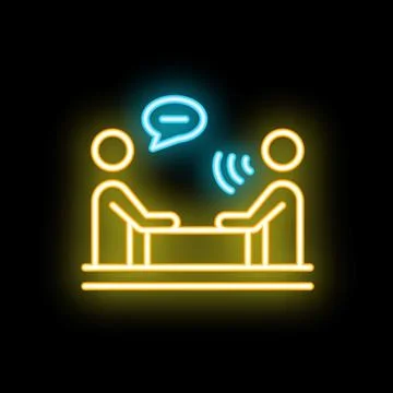 Two people talking with speech bubble neon sign on black background Illustration