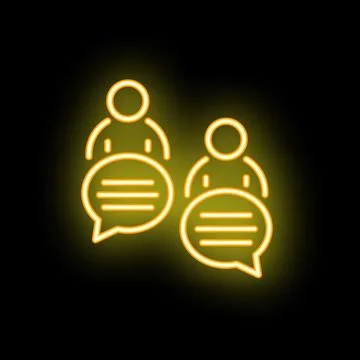 Two people talking with speech bubbles neon sign on black background Illustration