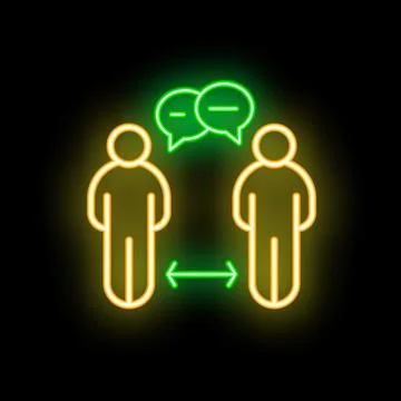 Two people talking with speech bubbles maintaining social distancing neon sig Stock Illustration