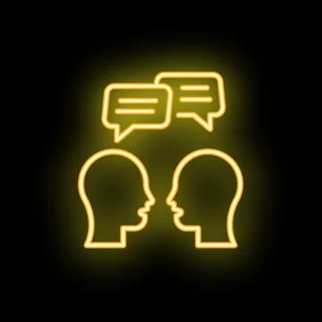 Two people talking with speech bubbles neon sign on black background Stock Illustration