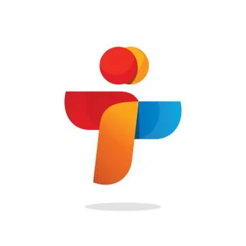 Two people vector logo abstract friends, teamwork sign, airlines connect Stock Illustration