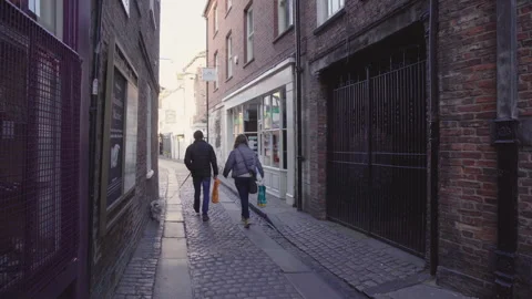 Two People Walk Down Newgate York Video stock 242706979