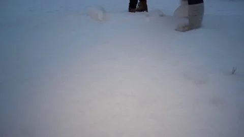 Two people walk in the snow Stock Footage 70312376