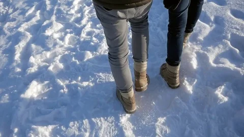 Two people walk in the snow Video stock 72747550