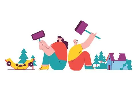Two People who Try to Destroyed Anything. Bully Illustration Stock-Illustration