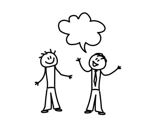 Two people at work are discussing an idea. Sketch. Vector Stock Illustration