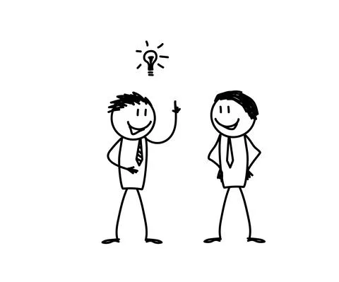 Two people at work are discussing an idea. Sketch. Stock Illustration