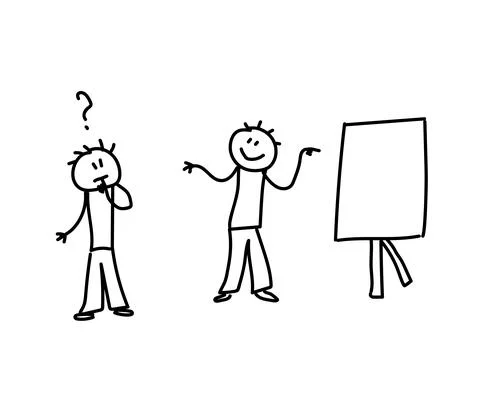 Two people at work discuss an idea and write on paper. Sketch. Vector. Stock Illustration