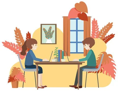 Two people working on computer Stock Illustration