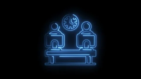 Two people working on computers with a clock in the icon background represe.. Stock Footage 346829582