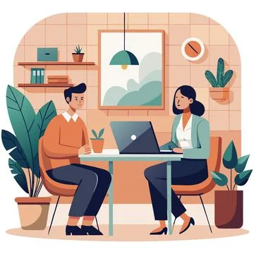 Two people working together in a cozy office Stock Illustration