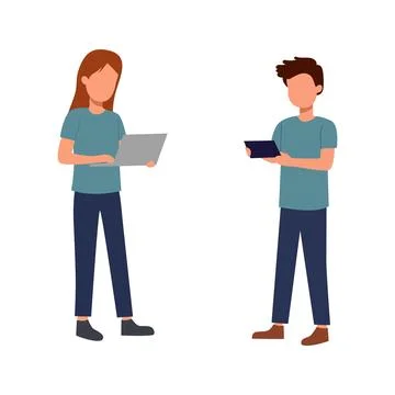 Two people working together, one with a laptop, the other with a tablet. Stock-Illustration