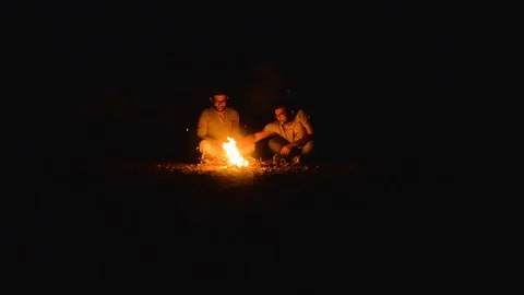 Two person campfire Stock Footage 102785660
