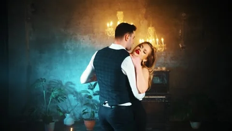 Two person fall in love Happy sexy couple dancing slow dance romantic man and Stock Footage 311834754