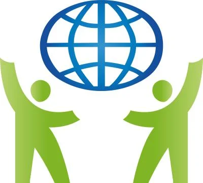 Two persons and globe, earth, logo Stock Illustration