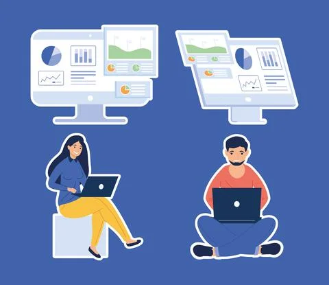 Two persons data management Illustrazione stock