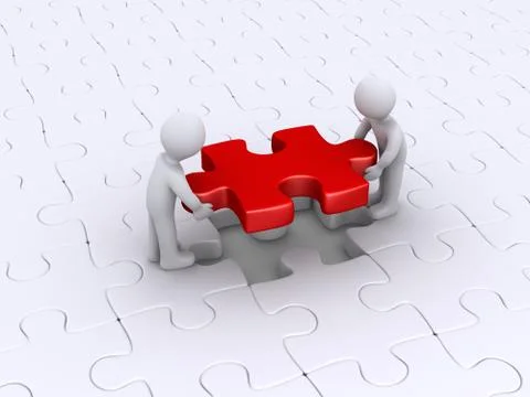 Two persons finish puzzle Stock Illustration
