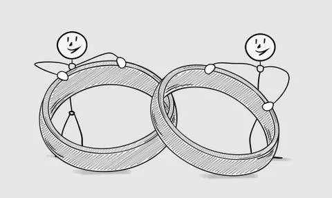Two persons holding rings Stock Illustration