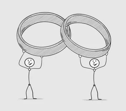 Two persons holding rings over their head Ilustração Stock