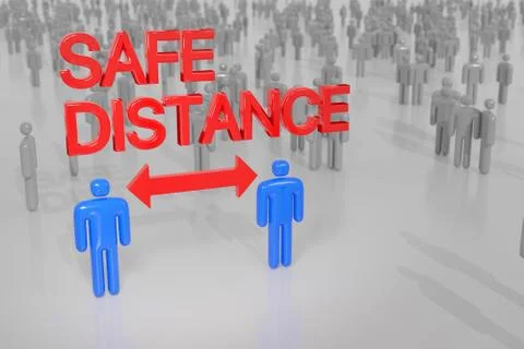 Two persons keeping safe distance amid a large crowd in a public space. Digit Stock Illustration
