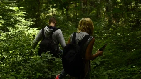 Two persons moving through the forest Video stock 89022830