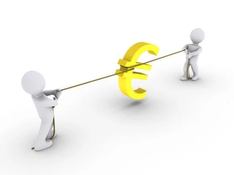 Two persons pulling rope with euro sign Stock Illustration