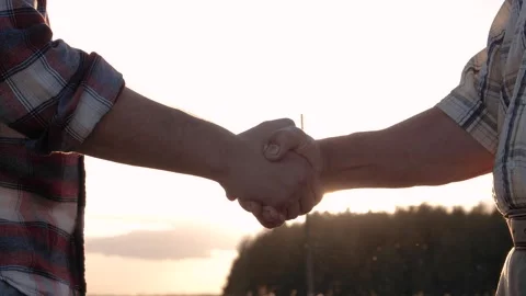 Two persons shaking hands against a bright sunset Stock Footage 332768331