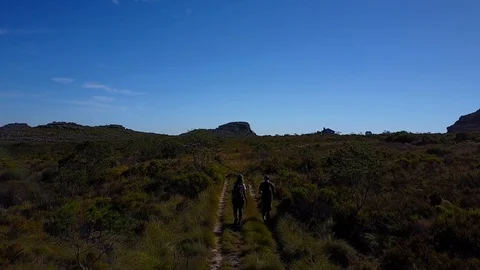 Two Persons Walking In Scenic Landscape [Drone Footage] Stock Footage 88819913