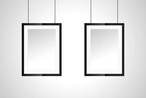 Two photo frame on white wall, in realistic vector for Interior Black Blank.. Stock Illustration
