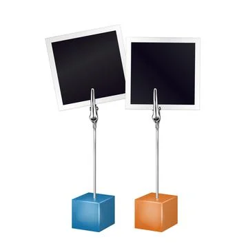 Two photo frames on a metal memo holder clip. Photos on wire silver clamps Stock Illustration