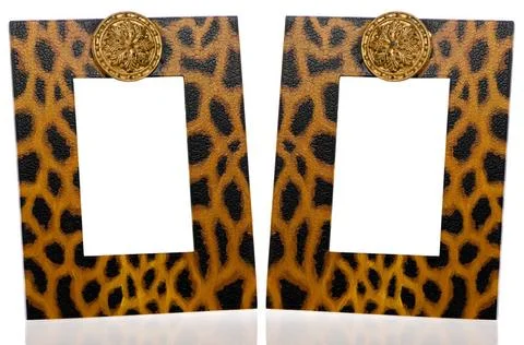 Two photo frames Two photo frames with leopard pattern decoration on white... Stock Photos