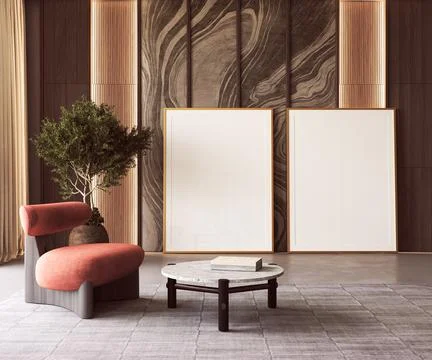 Two picture frame mockups and template in a scandinavian interior with a red 스톡 일러스트