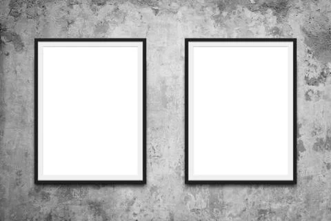 Two picture frames hanging on wall mock-up - Stock Photos