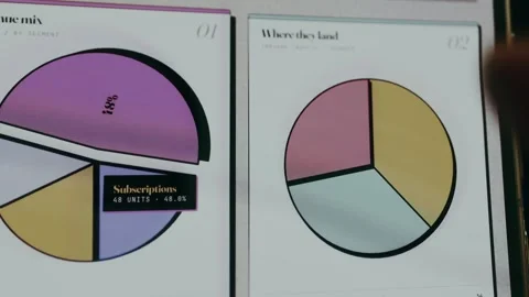 Two pie charts summarizing business performance metrics for Q4 2026 Stock Footage 334455112