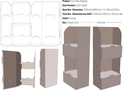 TWO PIECE COUNTER TOP DISPLAY Box template die cut vector-eps Stock Illustration