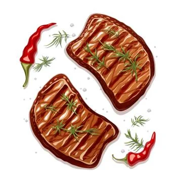 Two piece of meat steak. Stock Illustration