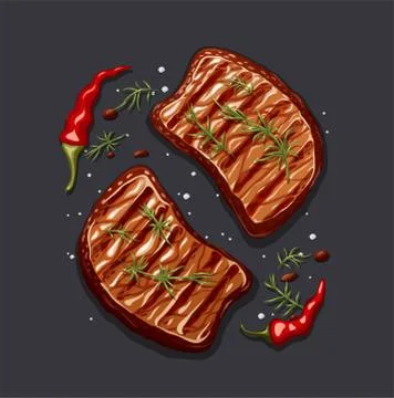 Two piece of meat steak. Illustrazione stock