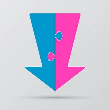 Two Piece Puzzle Arrow Down. Arrow Puzzle. Stock Illustration