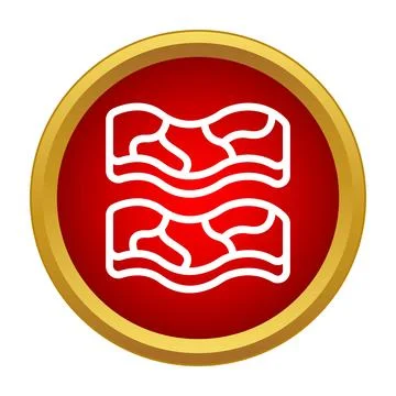 Two pieces bacon rashers icon on red circle Stock Illustration