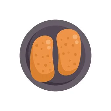 Two pieces of bread lying on a round plate Stock Illustration